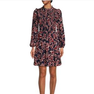 Eliza J Floral Ruffle Mock Neckline Long Balloon Sleeve Smocked Waist Dress 4